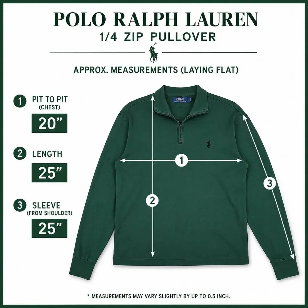 Men’s Polo Ralph Lauren Green Quarter Zip Cotton Pullover Medium